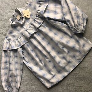 NWT Julie Fagerholt Heartmade Tasky Popover Ruffle Button Top Metallic Stripe